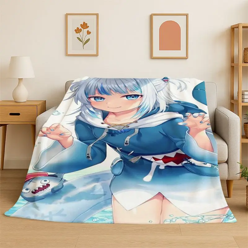 Gawr Gura Hololive English Cute Cartoon Flannel Blanket,Ultra Soft Warm Plush Throw for Home Bedroom Bed Sofa Cover Picnic gift
