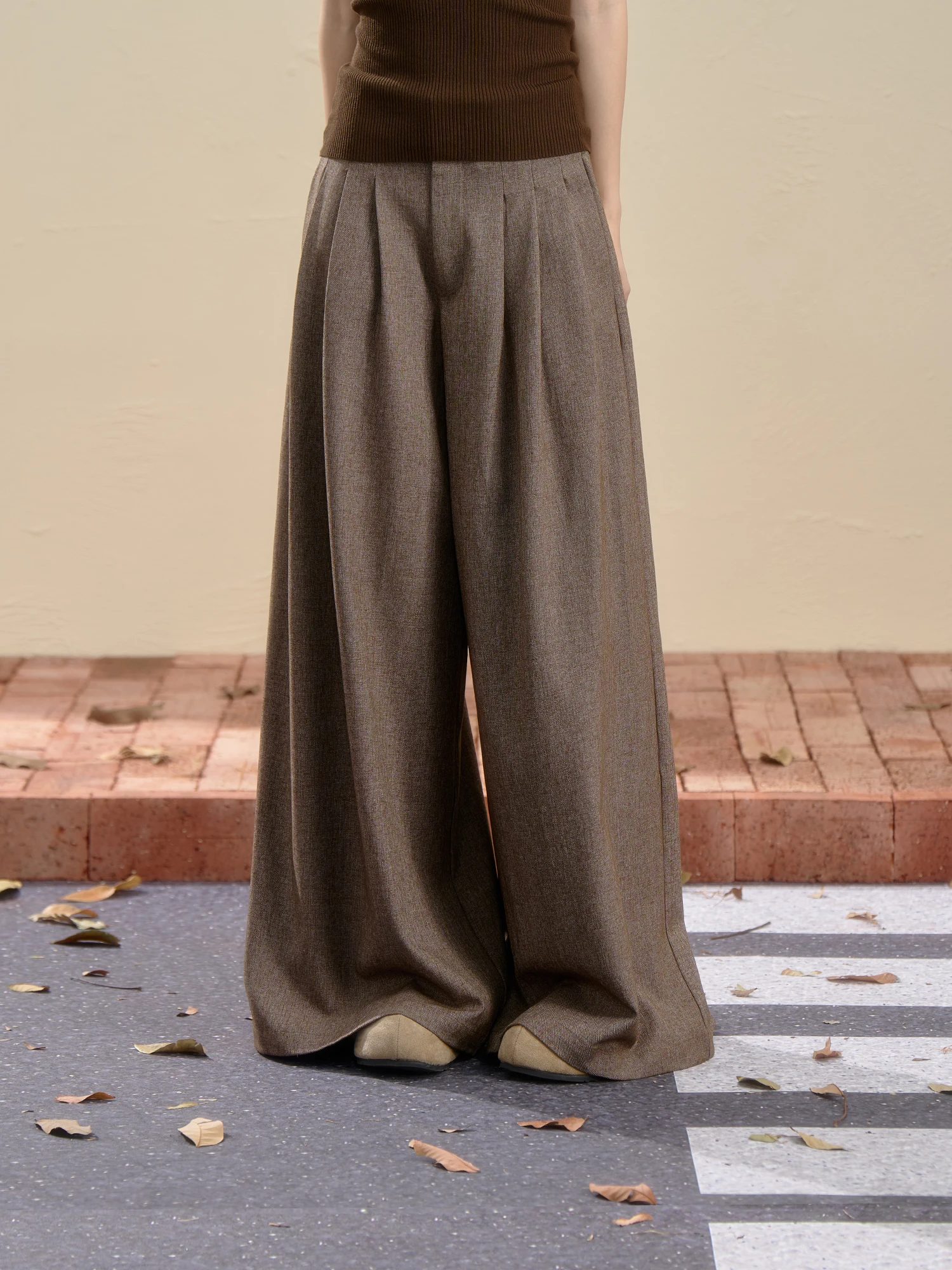 

High Waist Wide Leg Suit Pants Women's Autumn Winter Long Loose Dra Narrow Sle Trousers for Lady Commute Polyester Fiber