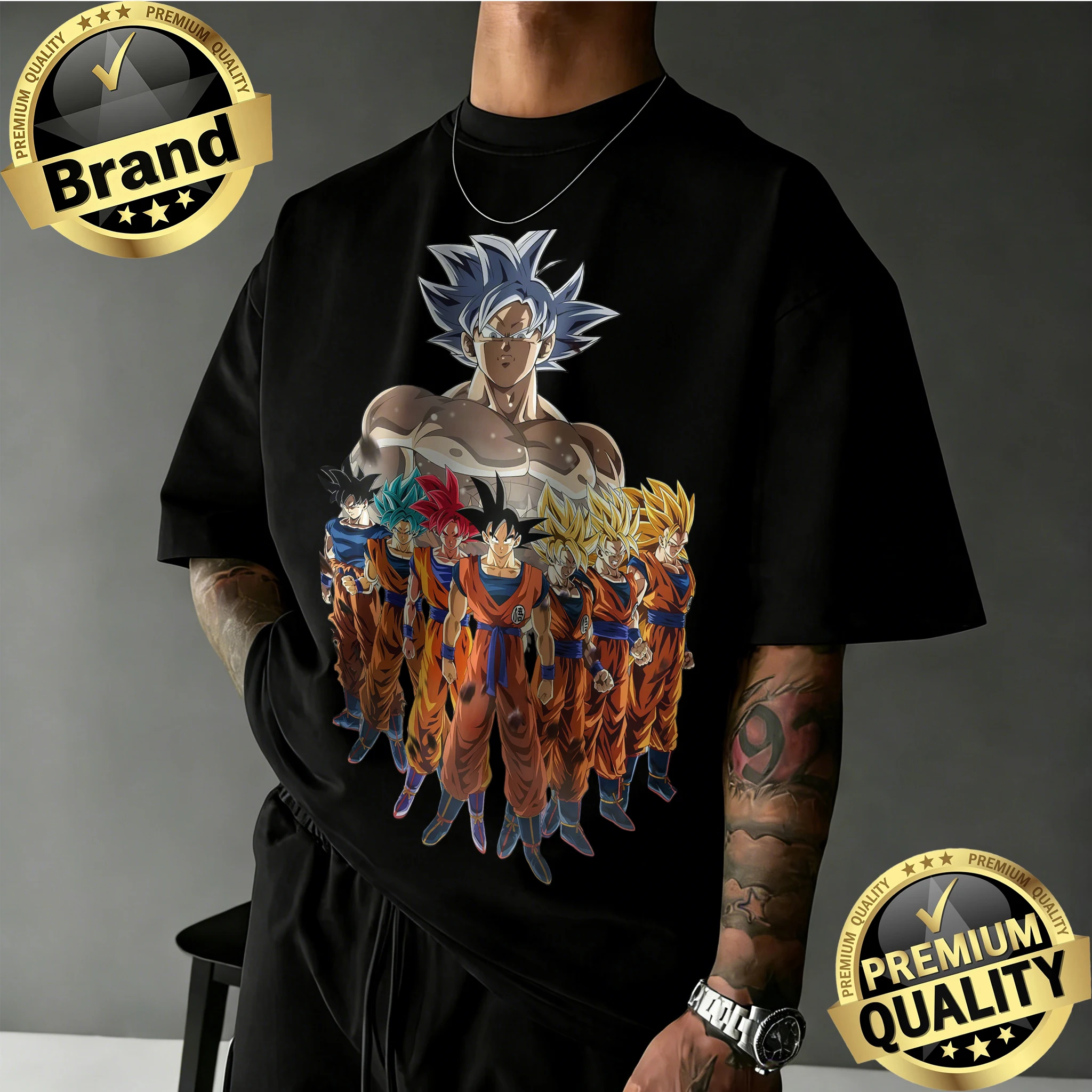 

2026 Summer Dragon Ball 100% Cotton Oversized T-shirt for Men Women Kids Goku All Evolution Forms Collage Print Retro Anime Tee