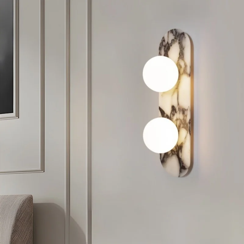 Mid Century Modern LED Wall Lamp For Bedroom Corridor Stair Lighting Circular Marble Living Room Lights Decoration Wandlamp view 2