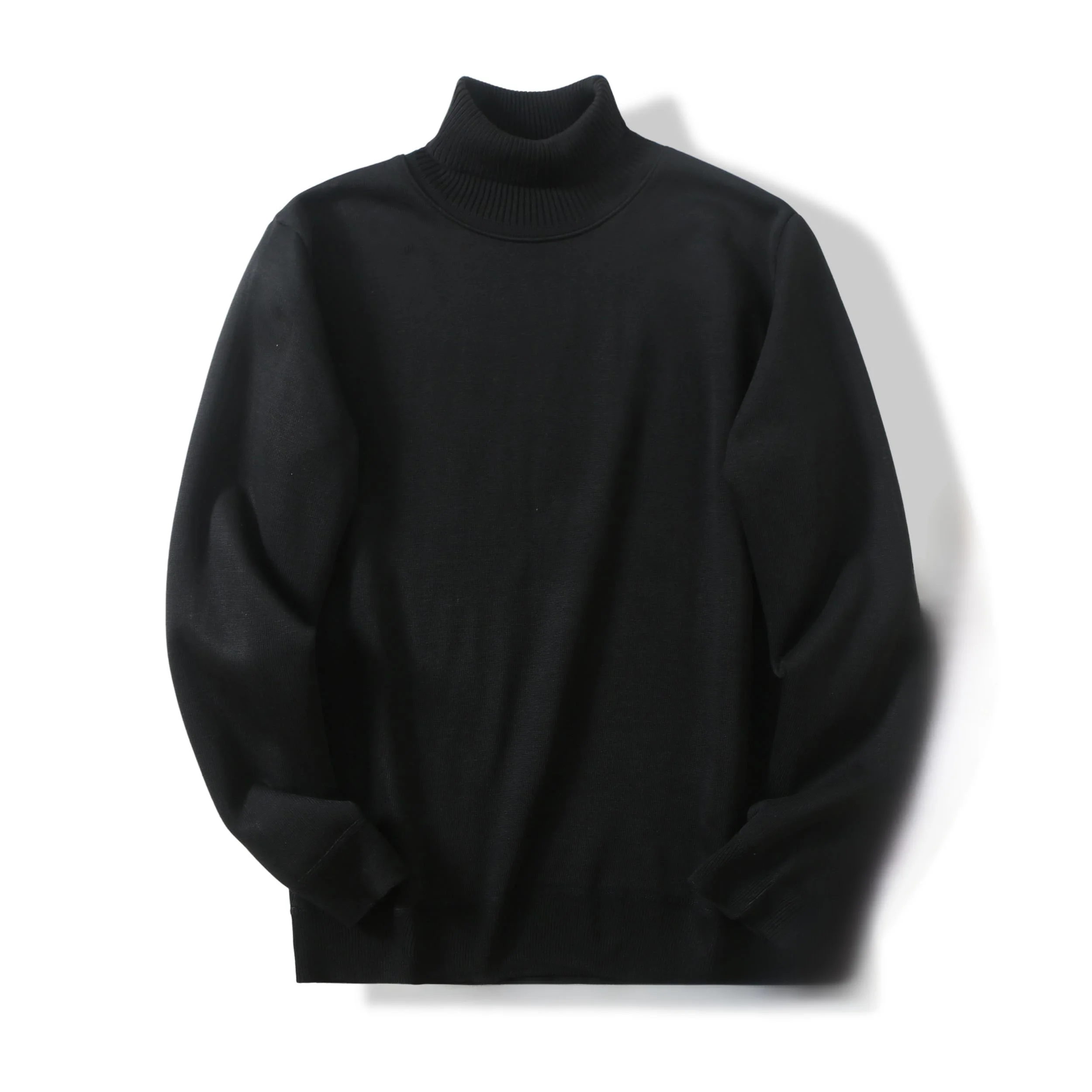 

Men's Winter Fce Lined Thiened Windproof Warm Elastic High Collar Pullover Color Casual Knitted Sweater