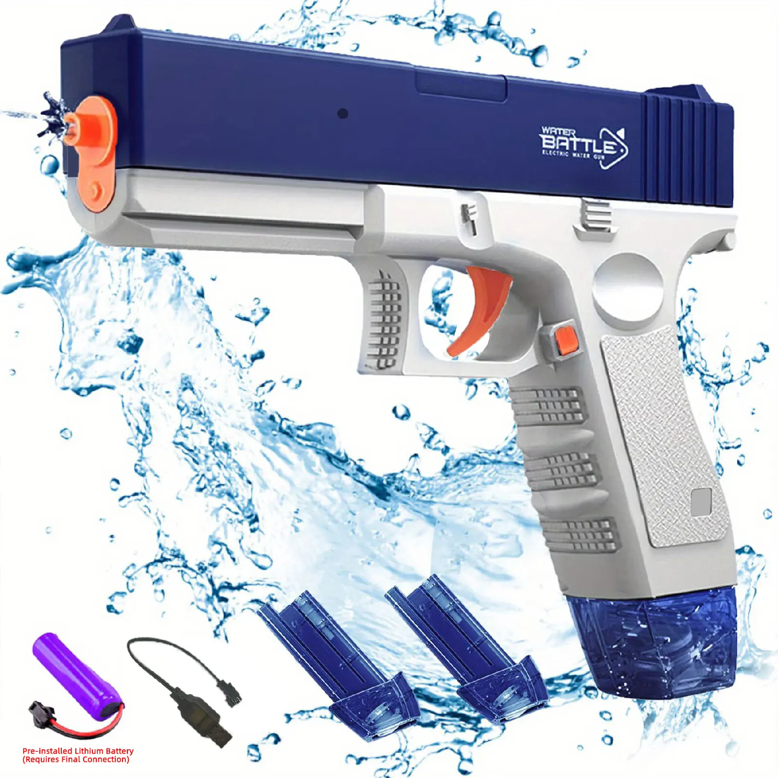 Unilabo Blaster d'eau électrique-pistolet jouet rechargeable, grand réservoir d'eau, fête à la piscine d'été, jeux de plein air, cadeau d'anniversaire