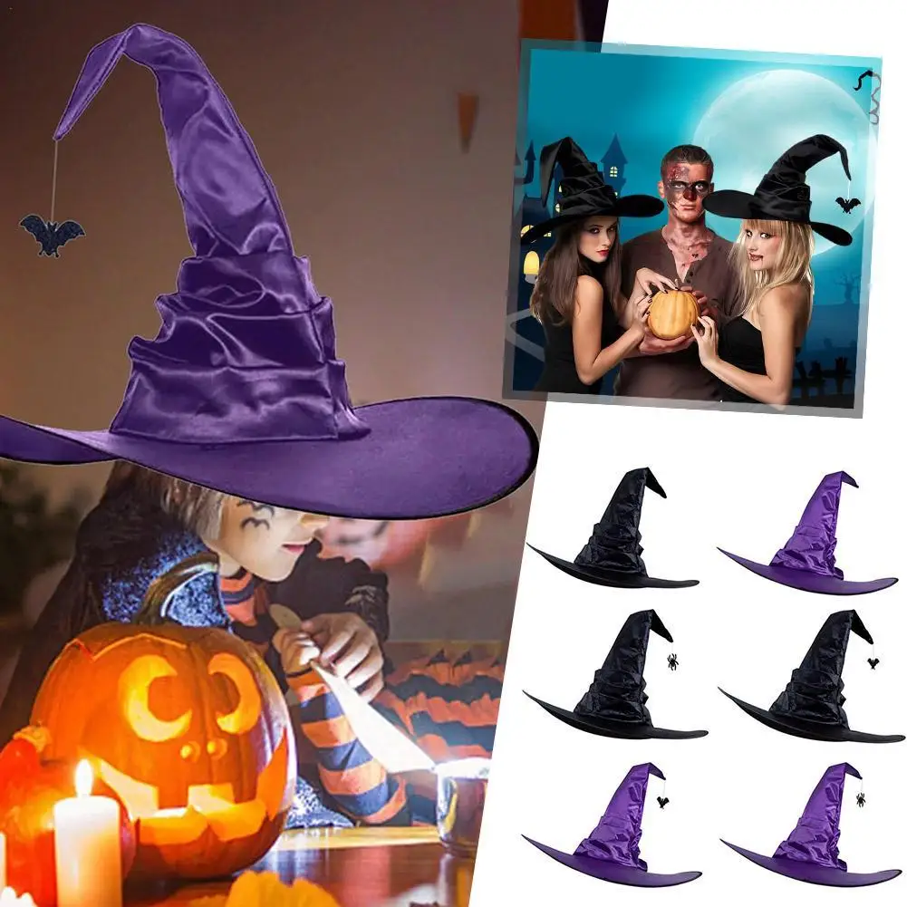 Halloween Witch Hats Black Folds Wizard Hat Masquerade Party for Kids Adult Women Men Cosplay Props Halloween Costume Accessory