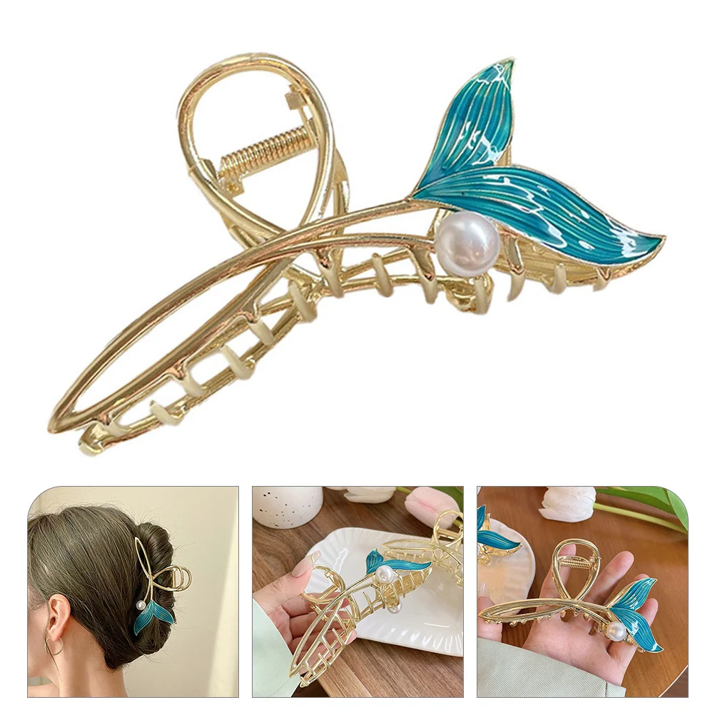 

Hair Accessories Blue Fishtail Barrette Women's Clips Curls Alloy Large Claw for Thick Girls