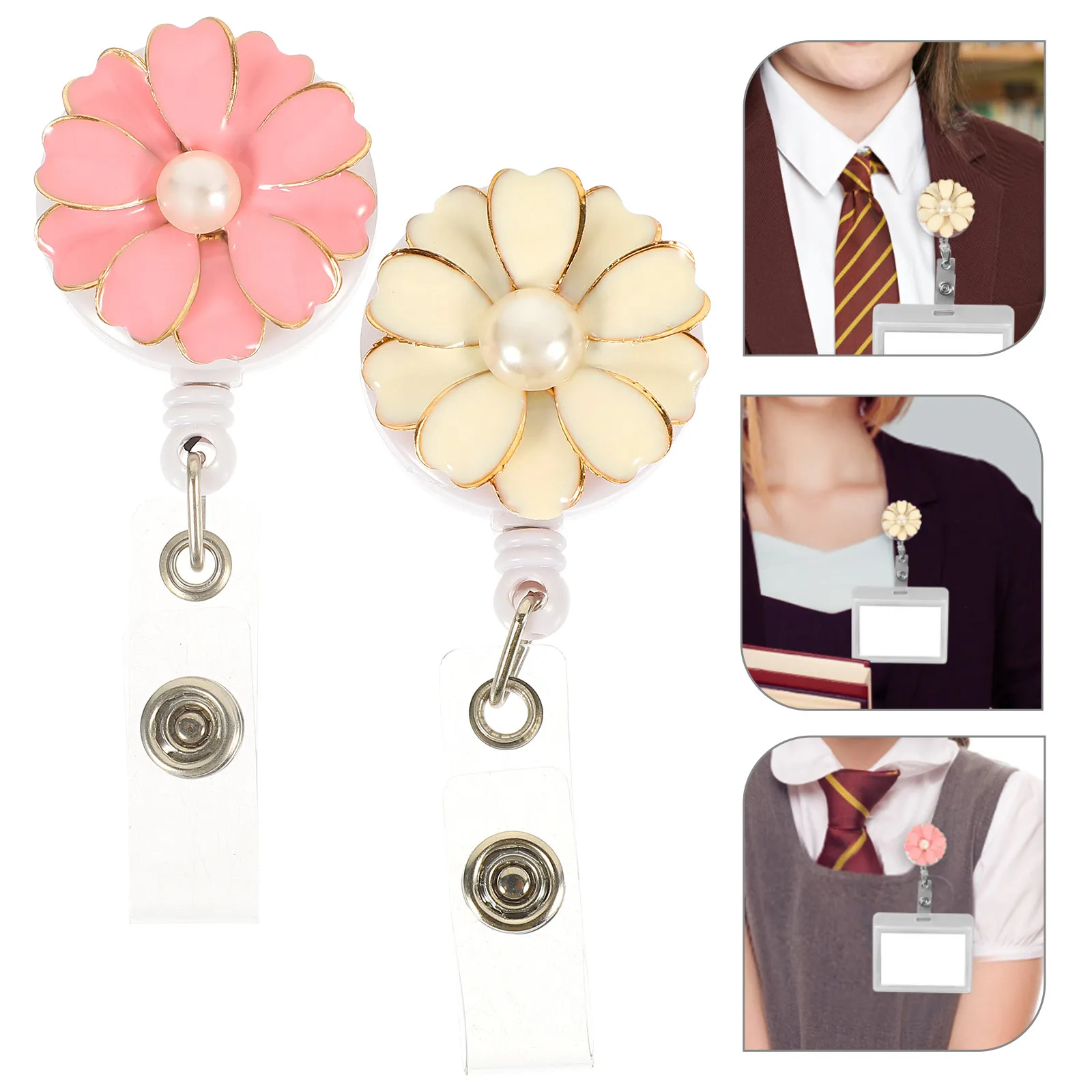 Retractable Badge Holders 2 Pack Secure ID Card Clips Portable Employee Name Tag Reels Multifunction