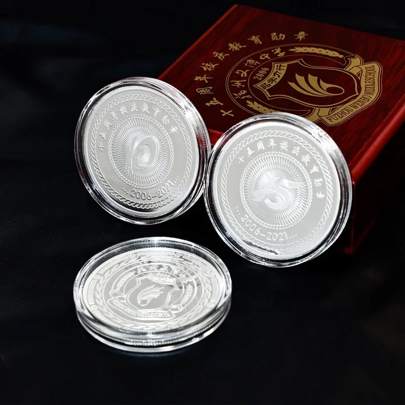 50g Sterling Silver Souvenir Coin Custom LOGO 3D Engraved Memorial Challenge Competition Medal School Collection Coin