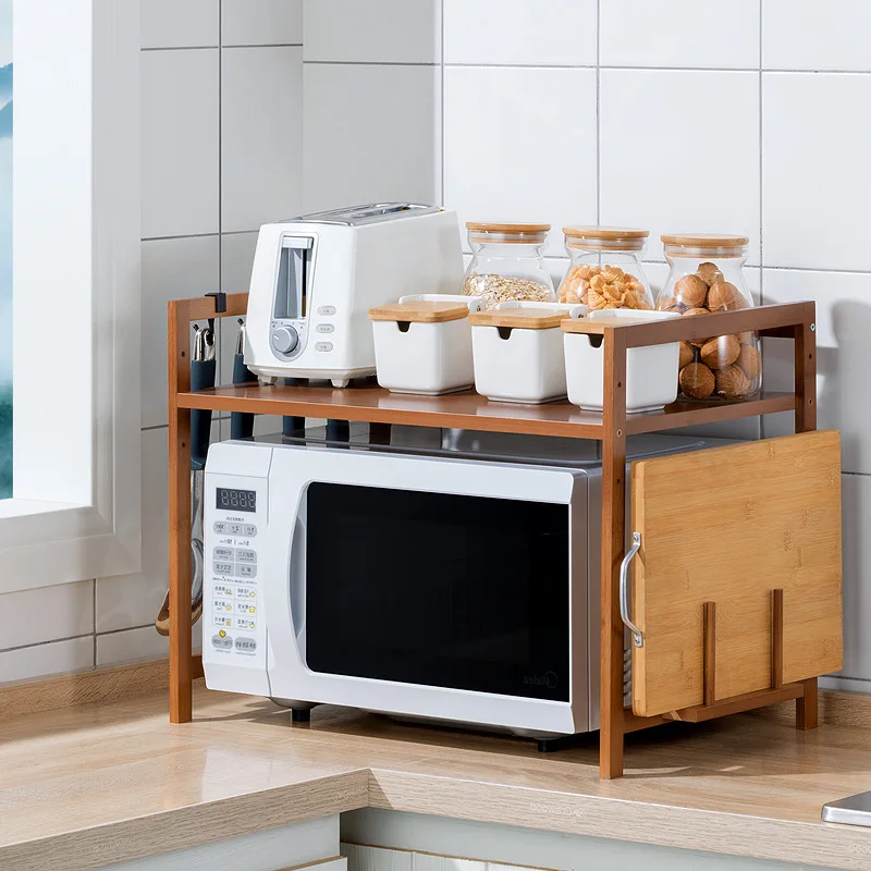 

New model Kitchen Storage Rack Nanzhu Microwave Rack Household Countertop Oven Rack Seasoning Rack Solid Wood