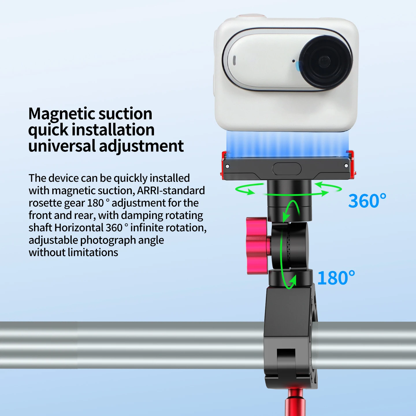 Magnetische Schnellspann-Fahrradhalterung 360 ° Dämpfung für Insta360 GO 3 3S Ace Pro 2 X6 für DJI OSMO Action 5 GoPro Hero Kamera-Klemme – Detail 35