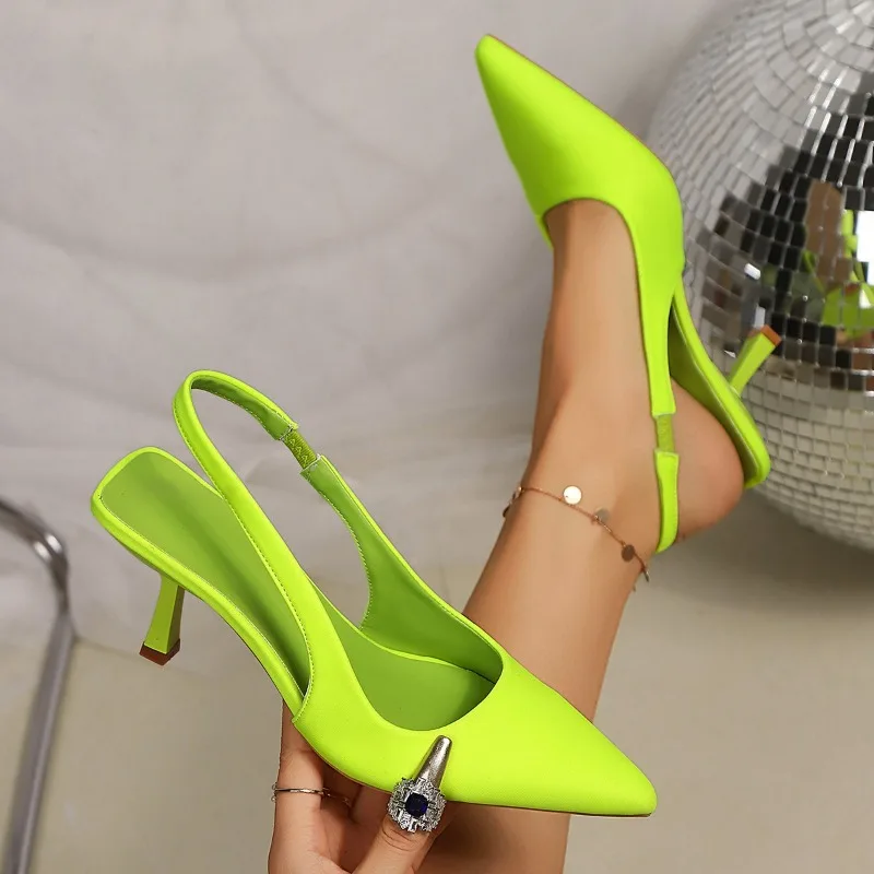 Sandalias de tacón alto de color verde claro para mujer, Sandalias de tacón fino ligeras de verano 2025, zapatos de vestir de fiesta con punta estrecha y talón descubierto