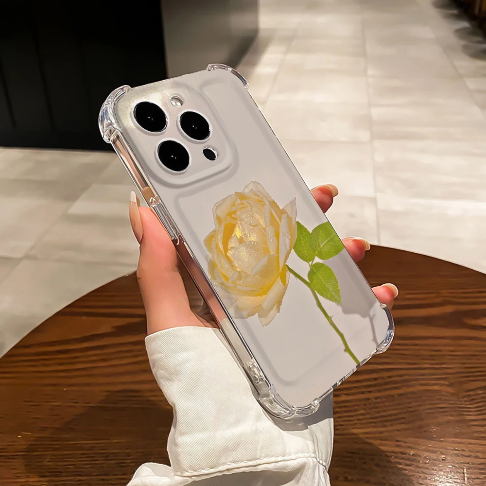 

Luxury Transparent Phone Case for iPhone 15 14 13 ProMax XR XS Max 7 8 Plus SE 12 11 Shockproof Hard Back Bumper Rose Fundas