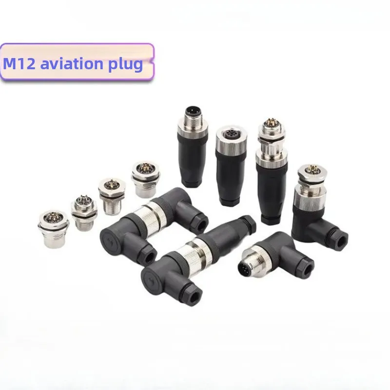 M12 connector 4 5 8 12 pins male and female sensor aviation plug solderless screw pressing line waterproof IP67