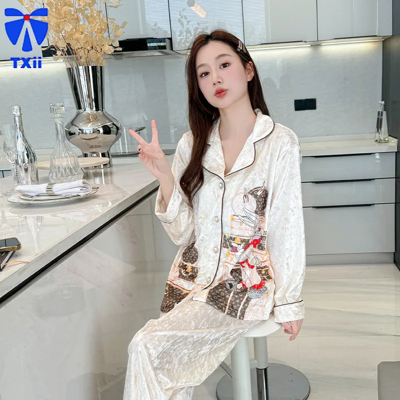 Pajamas Women's Spring Autumn Long Sleeve 2024 New Arrival Outwear Red Ins Style Winter Gold Diamond Velvet Home Clothes suit