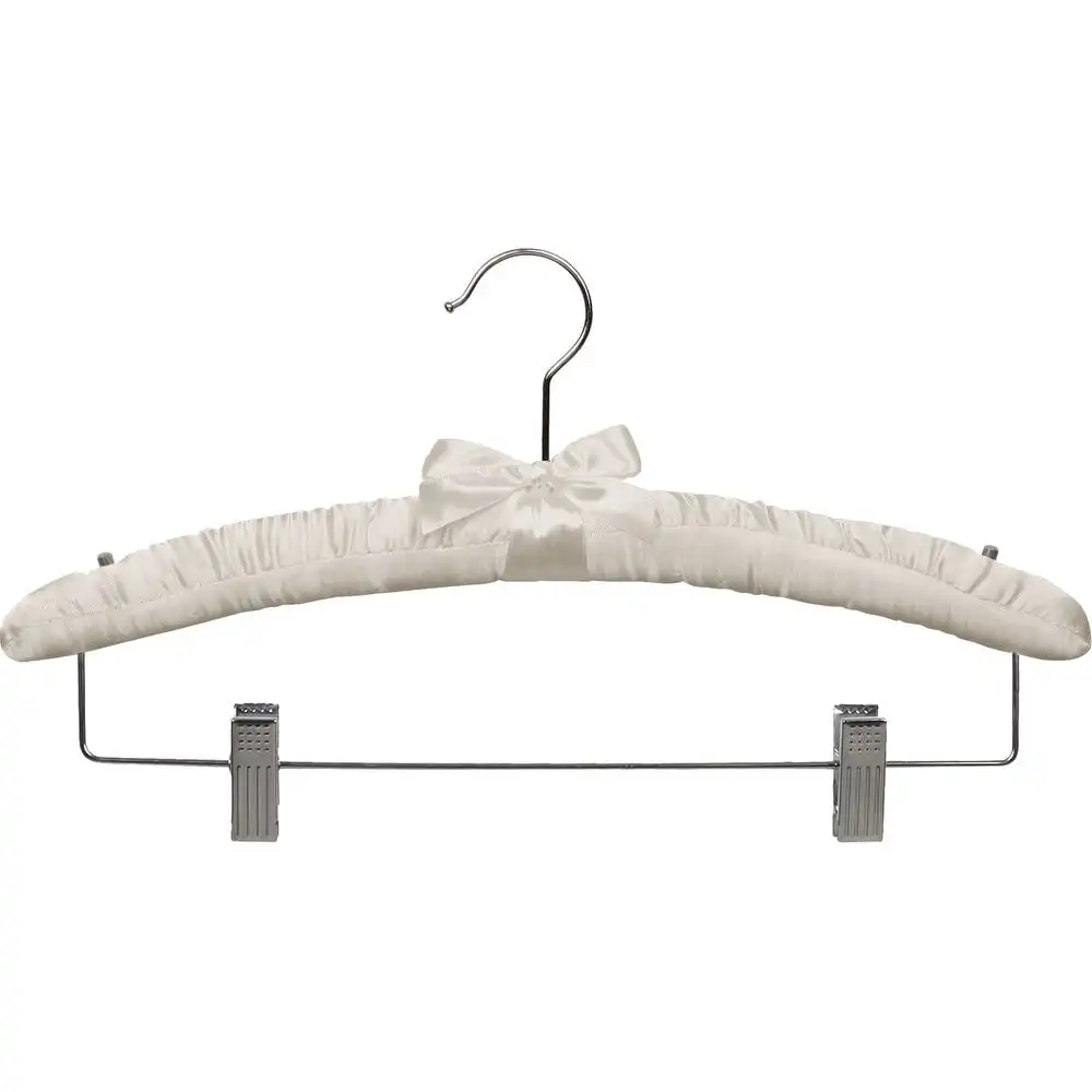 

International Hanger Satin Padded Combo Hanger, Ivory Finish with Chrome Hardware, Box of 12