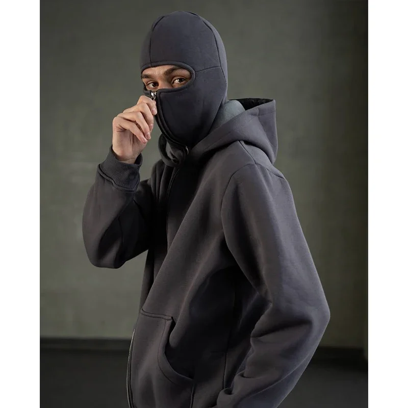 Herren Double Hat Maske Reißverschluss Design Winter Winddichter Kapuzenpullover Sportjacke Outdoor-Aktivitäten Wandern Reisen Laufen Sweatshirt ﻿ – Detail 13