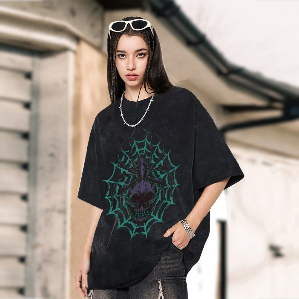 

Spider Web Skull Trendy Vintage Unisex Washed T-shirt,Oversize Vintage T-Shirt,Retro T-Shirt,Washed T-Shirt,Stylish Tee