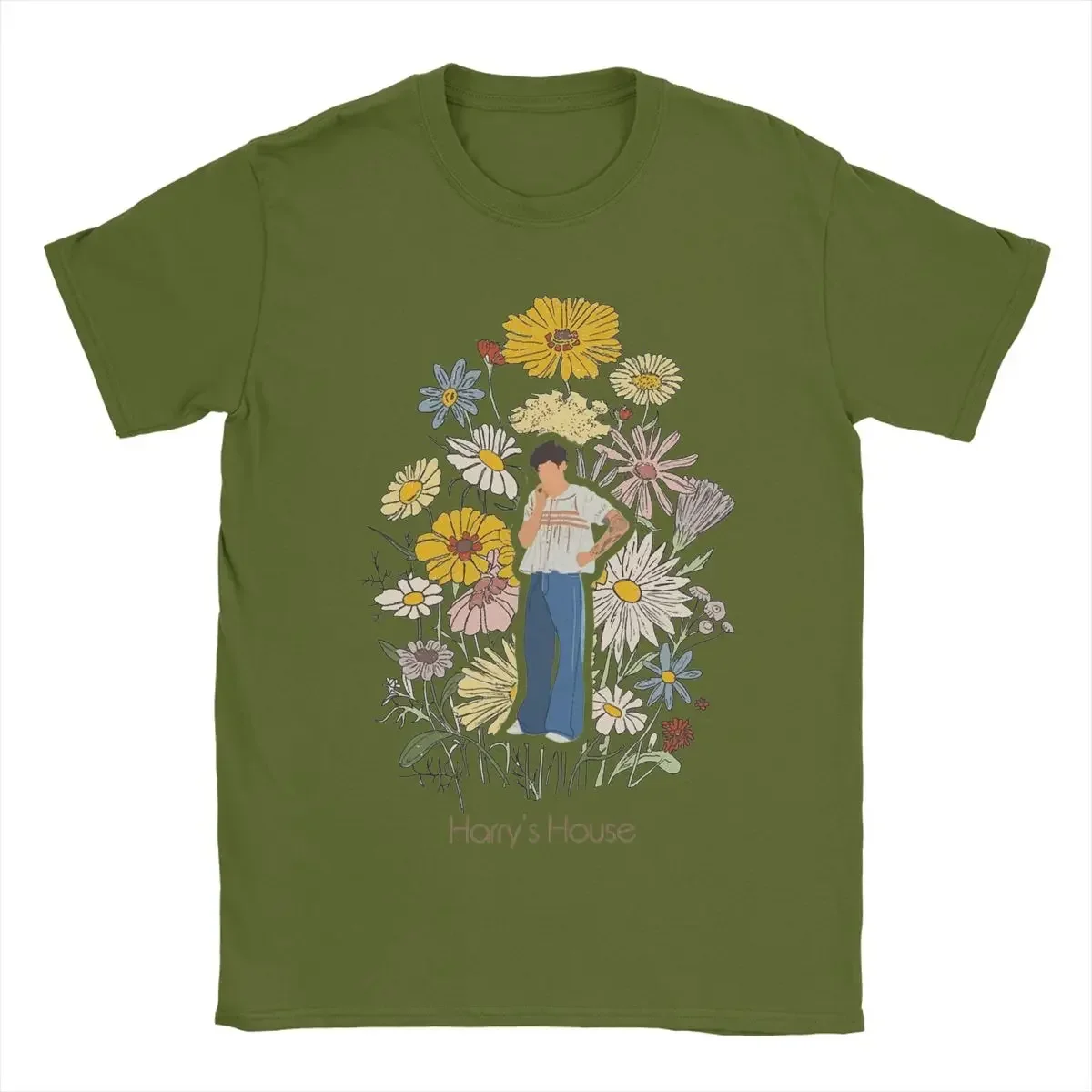 Short Sleeve Clothes Summer Men Pure Cotton Vintage T-Shirt O Neck Tee Shirt Harrys Style Fruit Man With Flowers T Shirt 2024