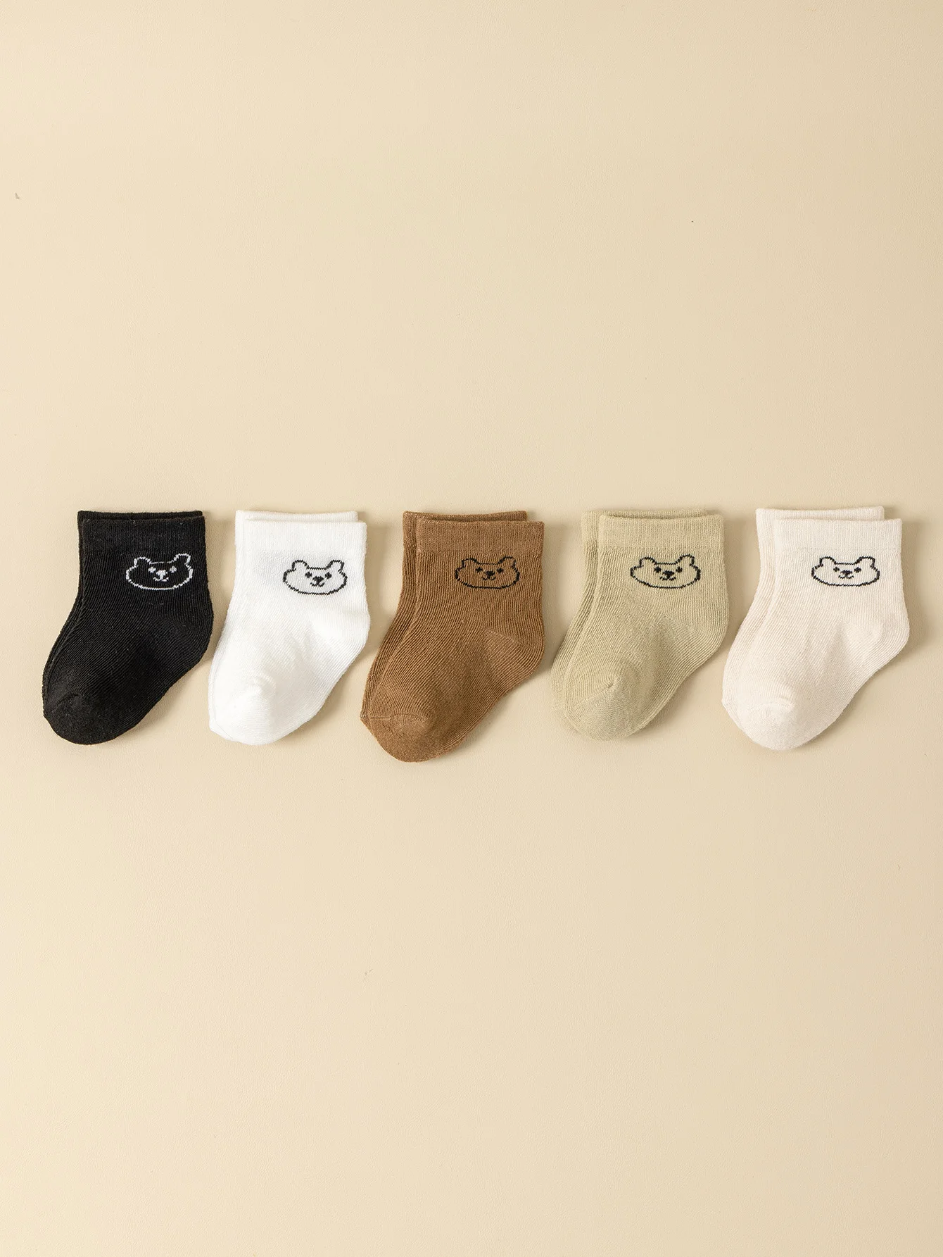 5Pairs Baby Socks Infant Cartoon Solid Color Soft And Comfortable White Mid-Calf Socks For Daily Life