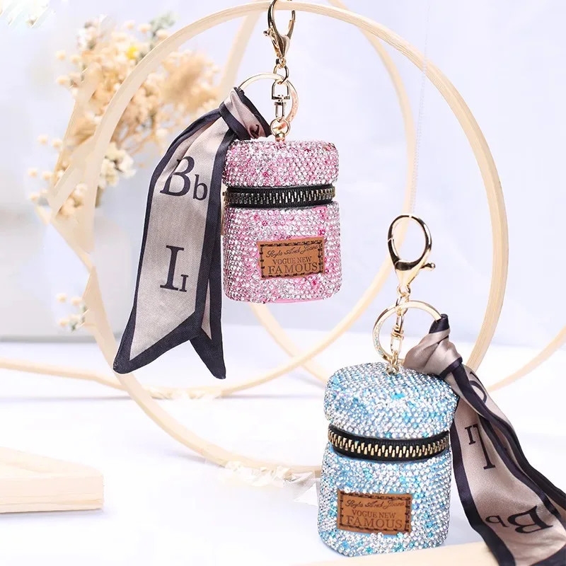 Fashion Rhinestones Silk Scarf Lipstick Bag Key Bag Bucket Coin Purse Mini Earphone Bag Key Chain Pendant Cosmetic bag Gift