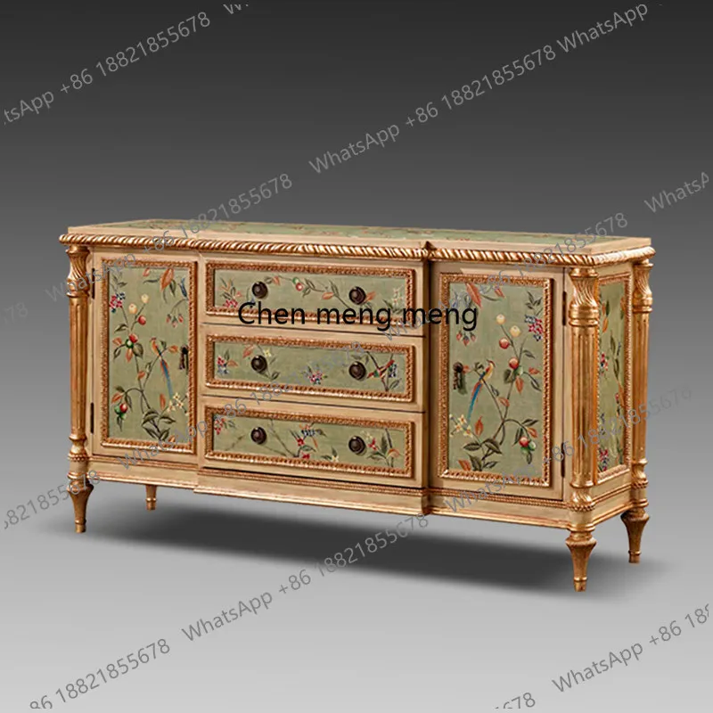 

Приставной шкаф в европейском стиле с ручной росписью, высококачественный ретро-шкаф из массива дерева для столовой.