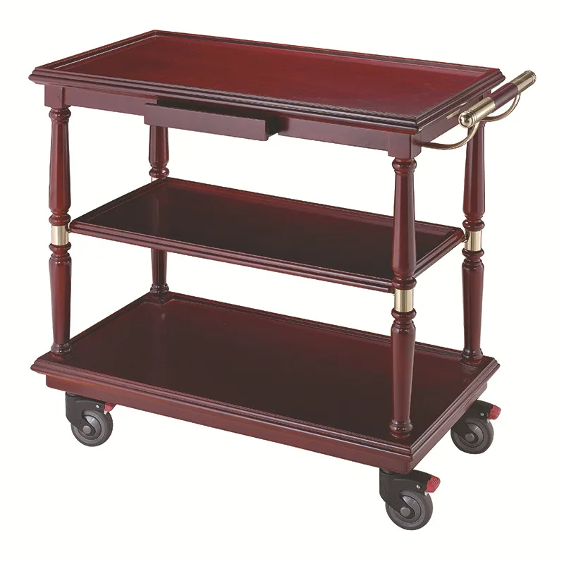 

Three-layer push dining cart, tea cart, clubhouse, hot pot restaurant, mahogany color food delivery cart