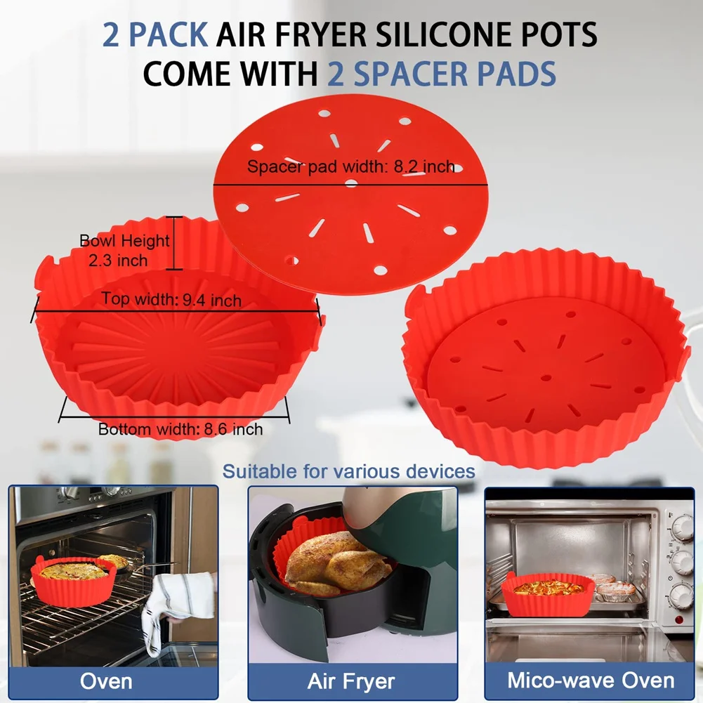 Silicone Air Fryer Basket, Food Safe Air Fryers Oven Accessories with Spacer Pads, Reusable Fits 5.3 QT or Bigger