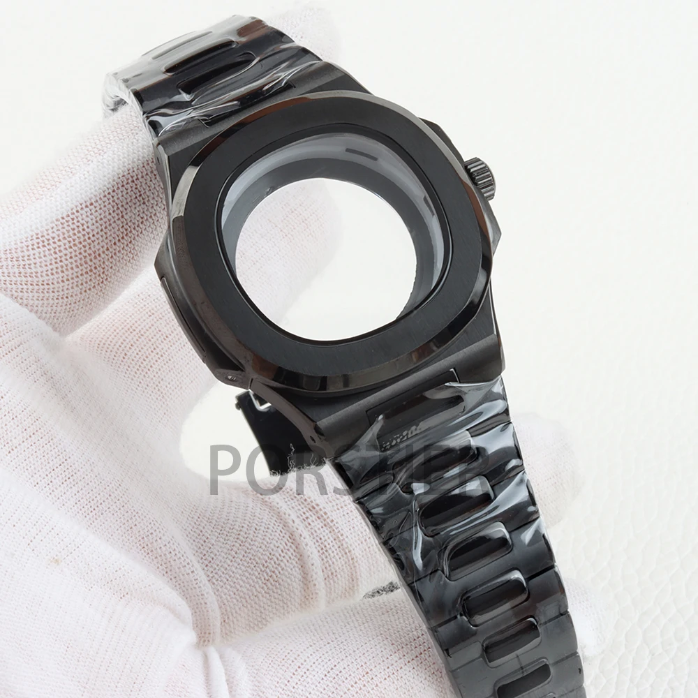 أسود 40 مللي متر NH35 ساعة حافظة الصلبة 316L الفولاذ المقاوم للصدأ مقاوم للماء ل نوتيلوس NH35 NH36 NH38 حركة 25 مللي متر عرض سوار #4