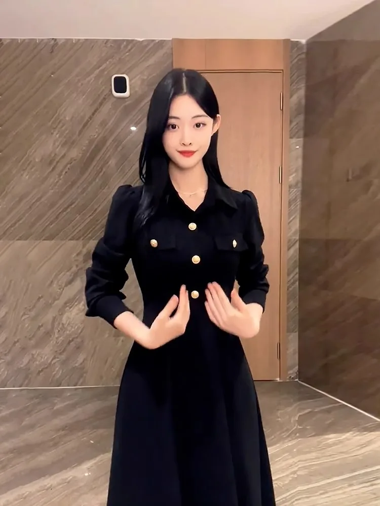 ドレス 長袖 レディース シビルウェディング 冬 ベルベット ツイスト オールマッチ プリーツ 長袖 Hライン ミニマリストスタイル 通勤