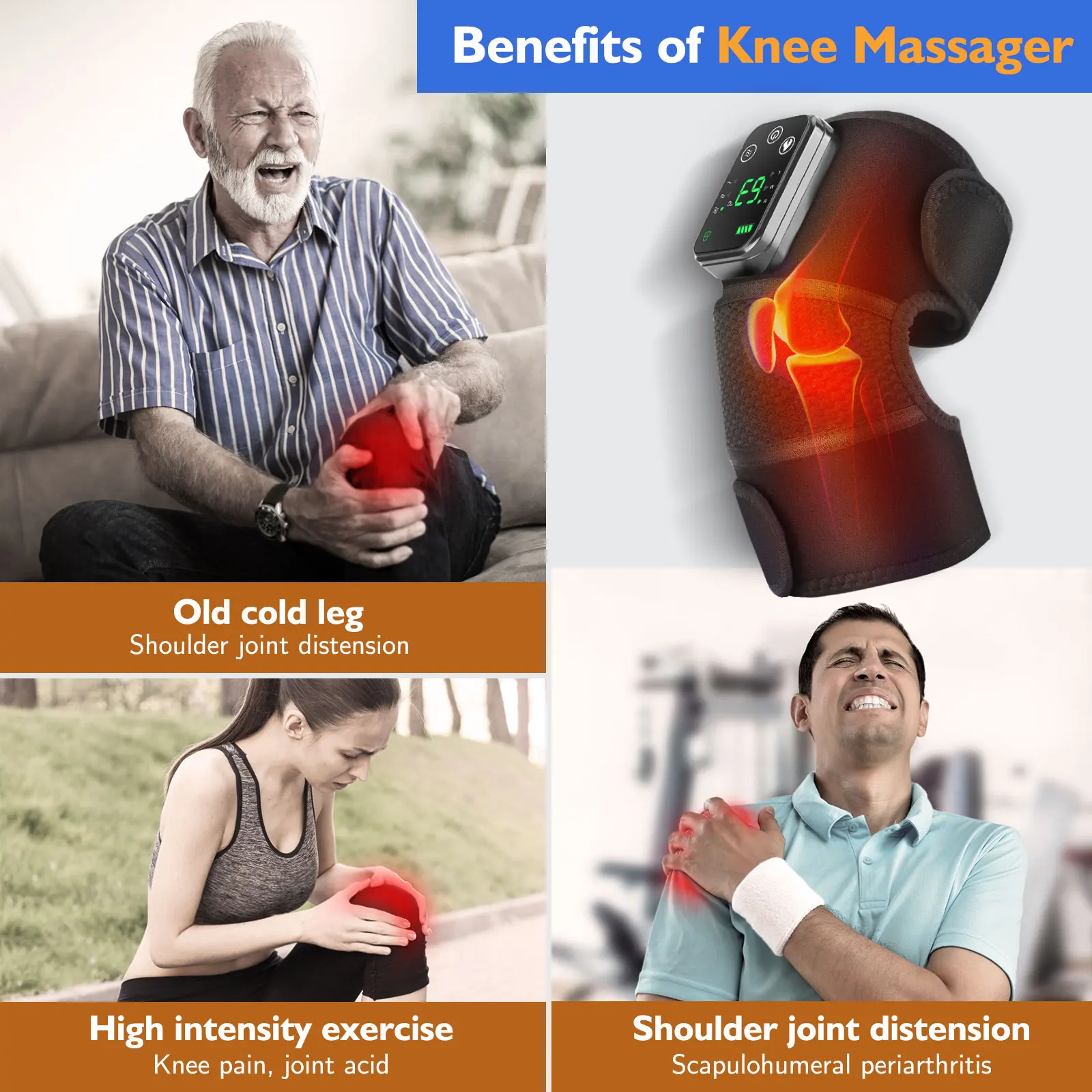 Electric Knee Massager Vibration Thermal Therapy 3 Gear Vibration Massage Shoulder Brace Heating Pads for Arthritis Knee Warmer