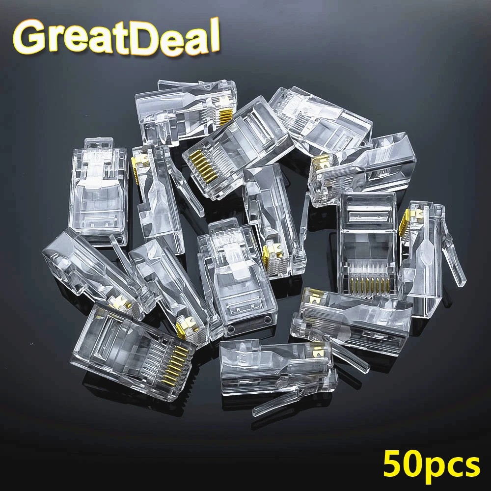 50pcs Rj45 Connector Cat5e  Connector Network Unshielded 8Pin modular utp rj45 plugs  HY327