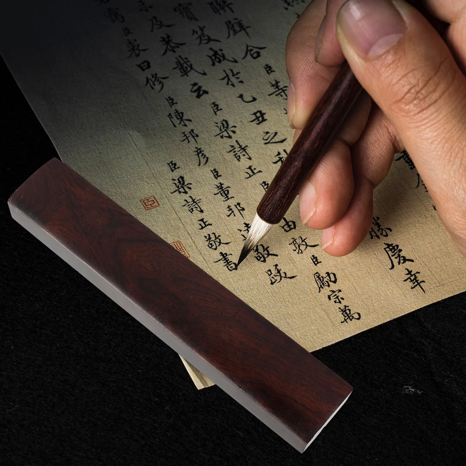 2Pcs Black Zitan Solid Wood Calligraphy Paperweights Paper Weight for Study Room Desktop Painting Calligraphy Paper Weight