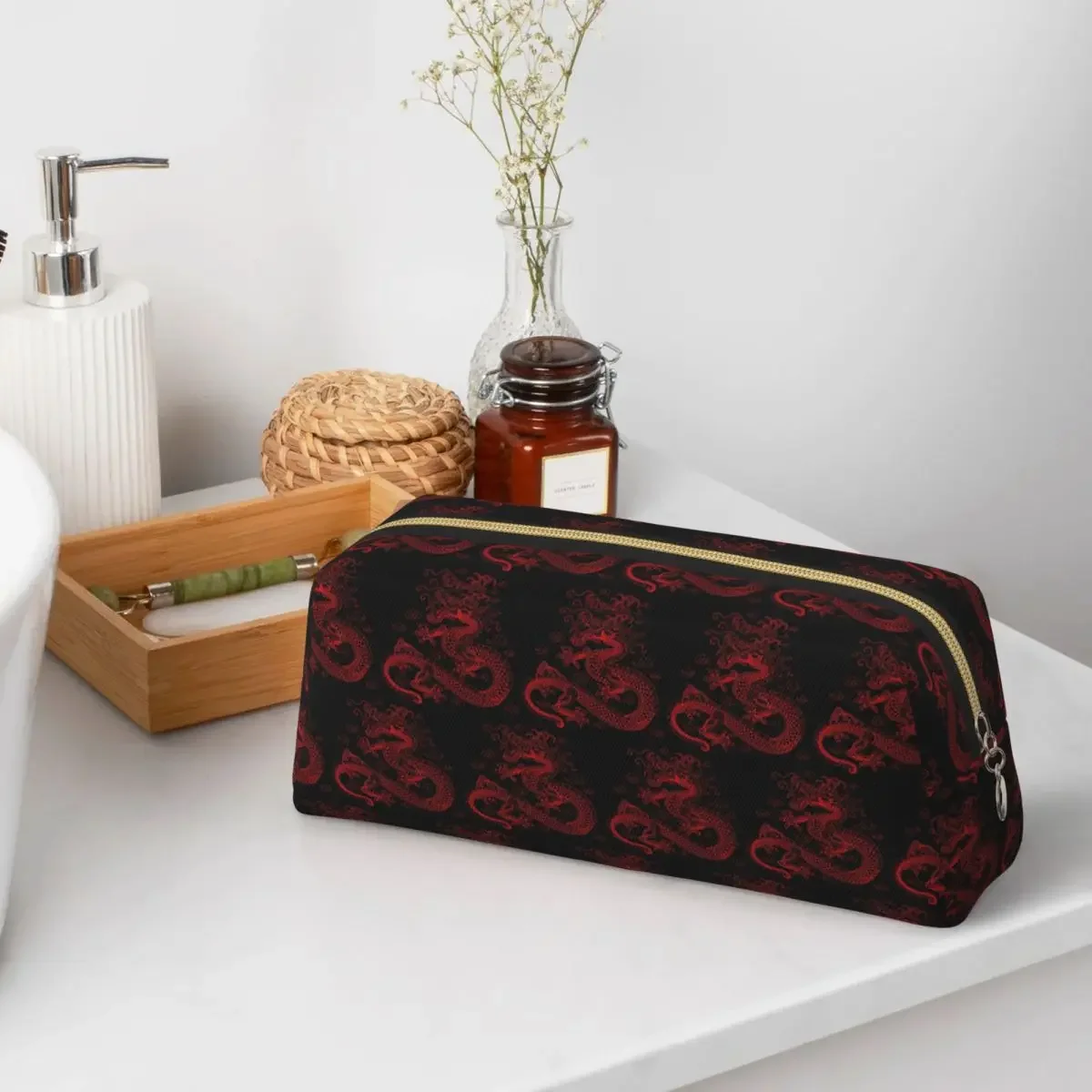 Red Chinese Dragon Pencil Cases Pencil Pouch Large Capacity Pen Box Pencil Bag for Students Stationery Supplies