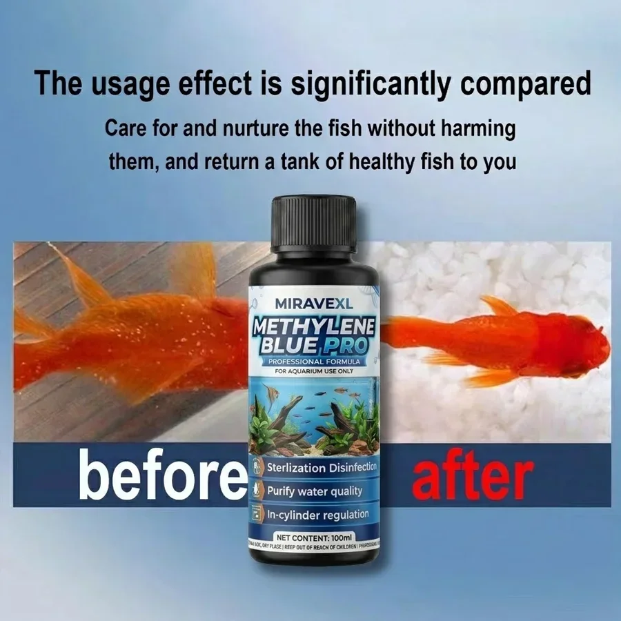 100ml Aquarium Methylene Blue Solution Fish Tank Water Treatment Disinfection with 7-in-1 Test Strips Dropper Gloves Clean Kit