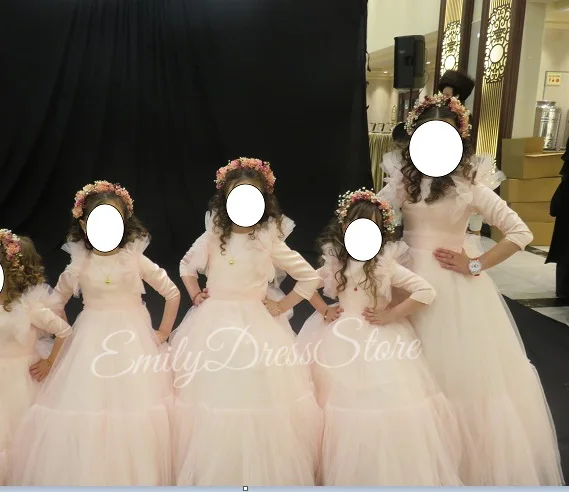 Customized Sister Bridesmaid Flower Girl Dress For Wedding Puffy Tulle Pink Elegant Kids Birthday First Communion Gown