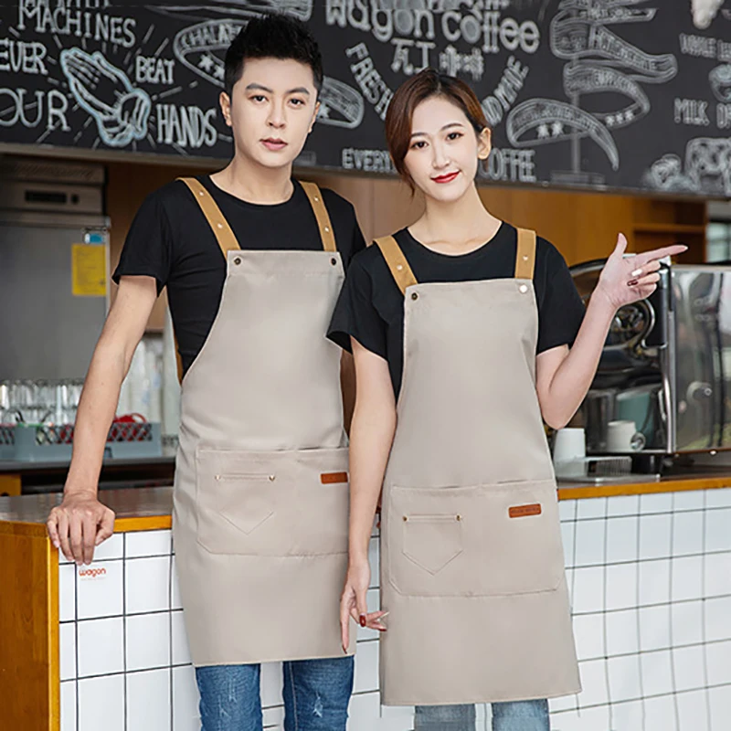 1pc Thickened Waterproof Wear-resistant Canvas Apron With Pockets Durable Crossback Adjustable Apron