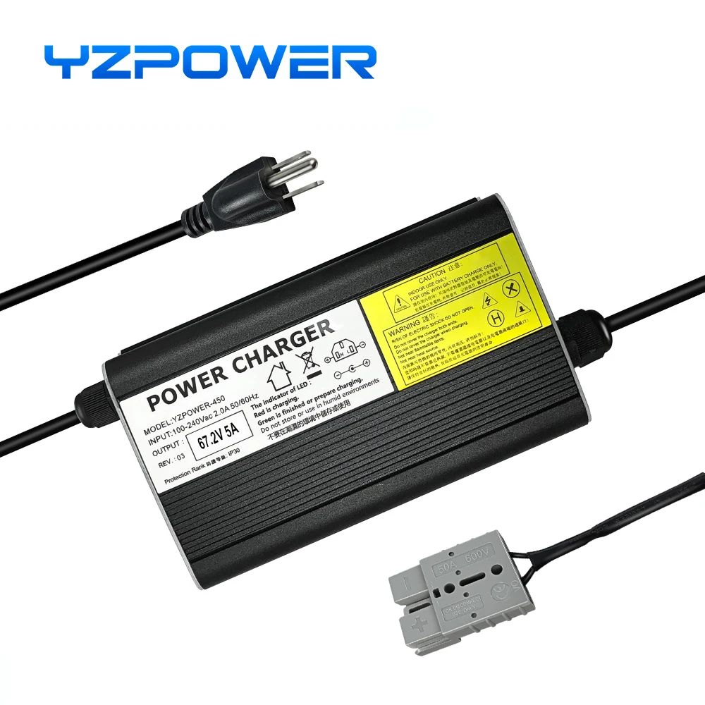 Yzpower 67.2V 5A ładowarka baterii litowej 16S 60V wejście ładowarki 110-240Vac szybkie ładowanie z wentylatorem chłodzącym