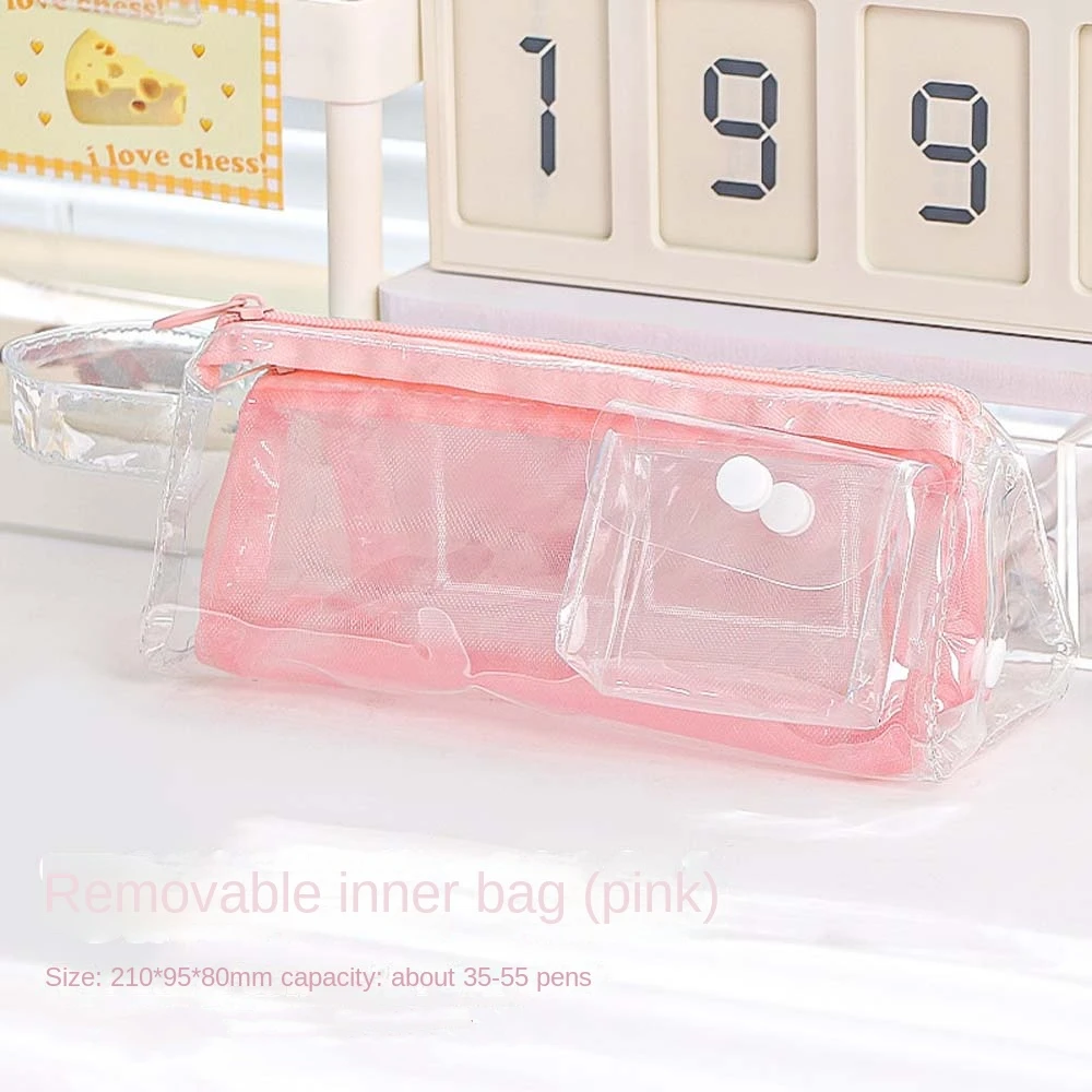 Makeup Pouch PVC Mesh Pencil Case Large Capacity Transparent Stationery Storage Bag Clear Waterproof Transparent Zipper Pouch