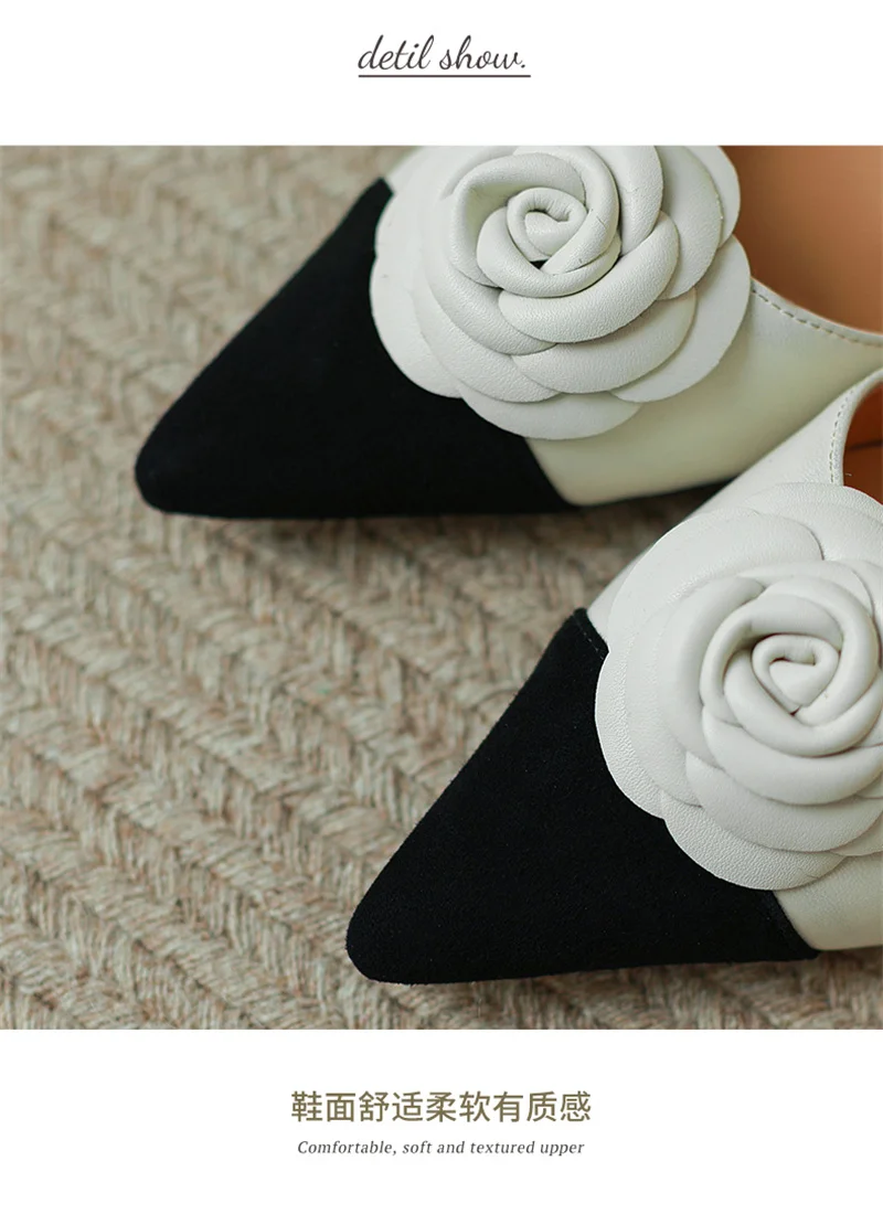 Dilalula Summer Genuine Leather Covered Toe Flower Sandals Ladies Sweet Low Thick Heels Elegant Flower Mixed Color Dress Shoes