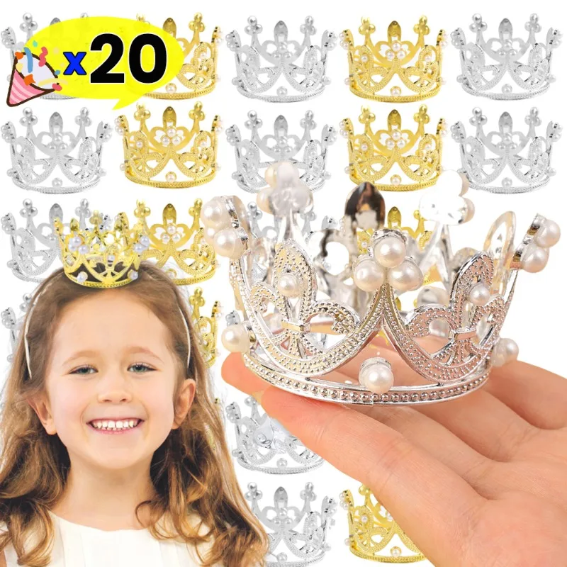 Mini Pearl Crown Cake Decoration Cupcake Topper Kids Hair Ornaments DIY Cake Baking Decoration for Wedding Birthday Party Decor