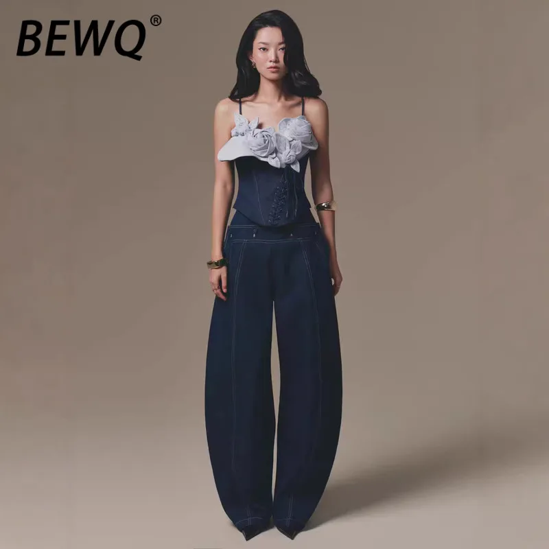 

Модный женский костюм BEWQ из 2 предметов: топ и брюки, элегантный комплект, новинка весны 2026