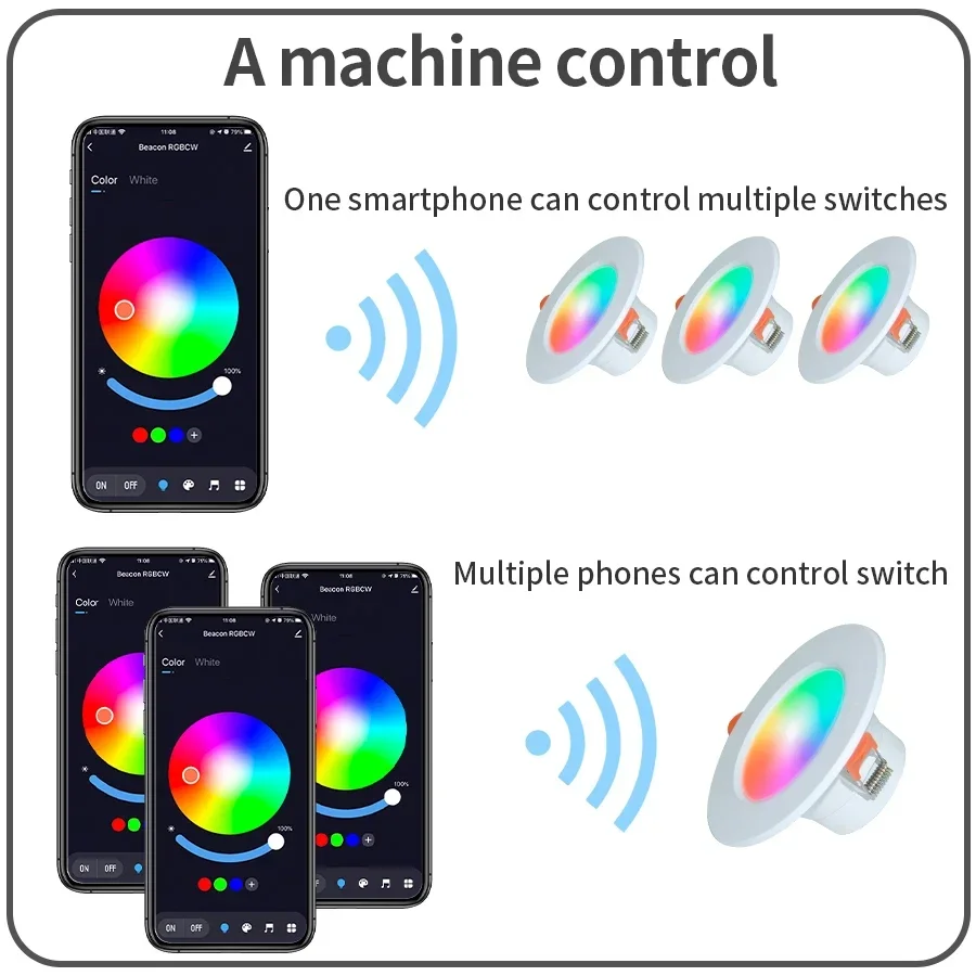 Zigbee-丸い調光可能なLEDダウンライト,色の変更,Wi-Fi, Alexa, Google Home,音声制御,5W, 7W, 10W, 15W