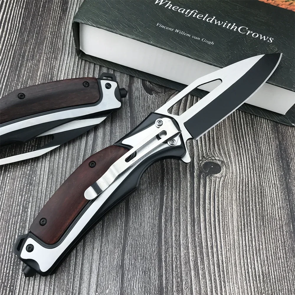 HUAAO DA130 Folding Knife High Quality 5Cr13Mov Blade 420 Steel Inlaid with Colored Wood Handle Outdoor EDC Survival Knife