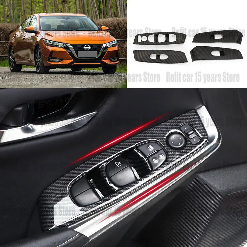 For Nissan Sylphy Sentra 2020 2021 2022 2023 2024 carbon fiber Window lift panel switch cover trim car accessories