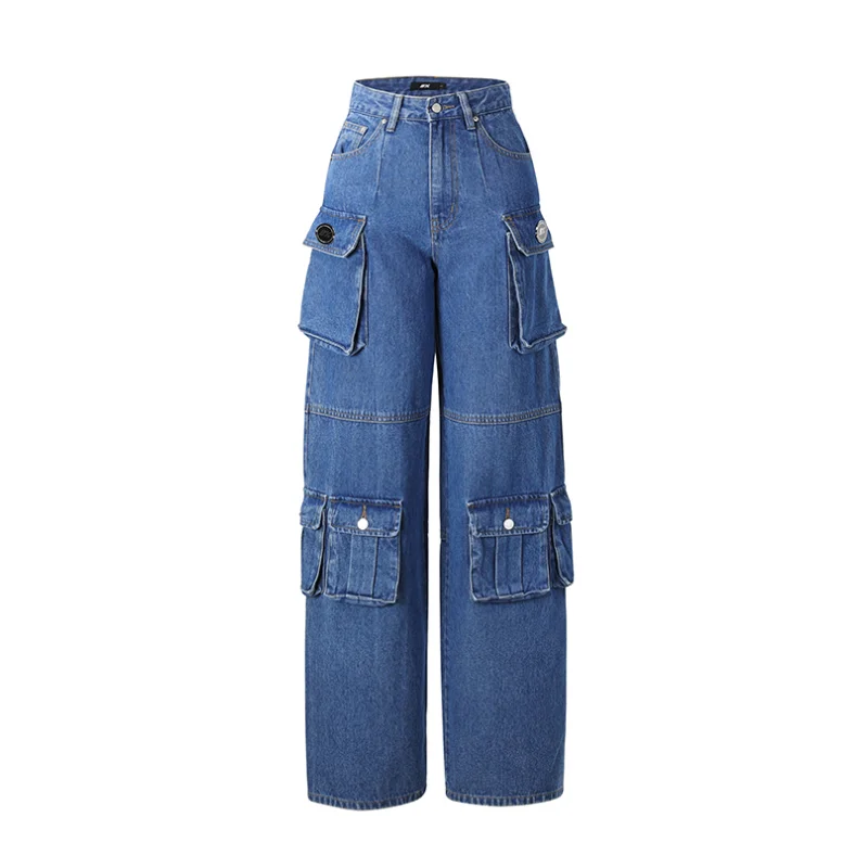 Women Blue Jeans Y2K Style High Waist American Street Wide Leg Pants Fashion Hip Hop Vintage Straight Summer Female Trousers