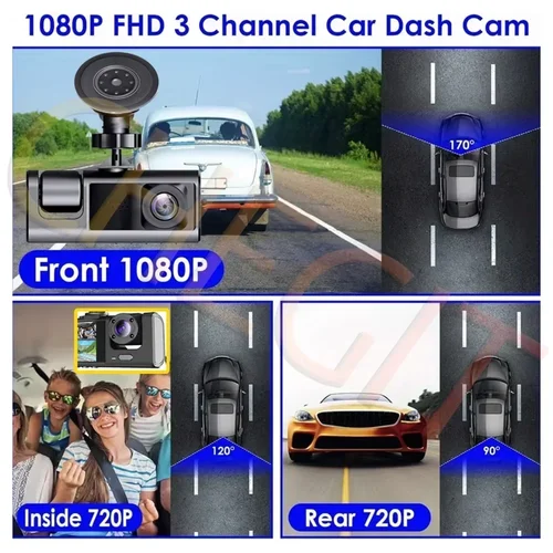 Imagen 2 del producto Mini Cámara DVR para Auto de 3 Canales WiFi, Grabadora de Video FHD 1080P, Cámara Interior para Vehículo, Dashcam, Caja Negra camara grabación para coche,cámara trasera coche,dash cam automóvil,dashcam coche
