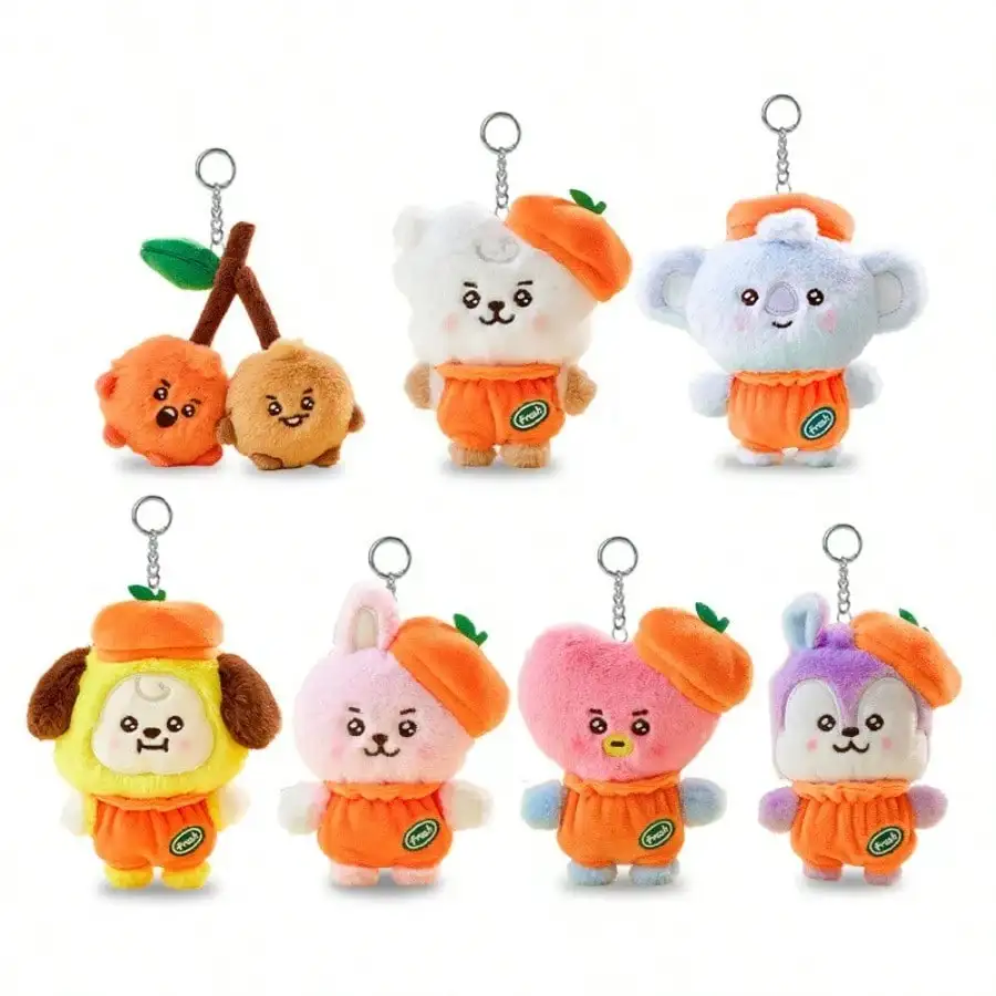LINE FRIENDS BT21 Anime, Kpop, Brinquedo de Pelúcia Cooky Shooky de 12cm, Estilo Y2K, Nova Chegada, Boneco de Pelúcia Laranja, Chaveiro para Mochila