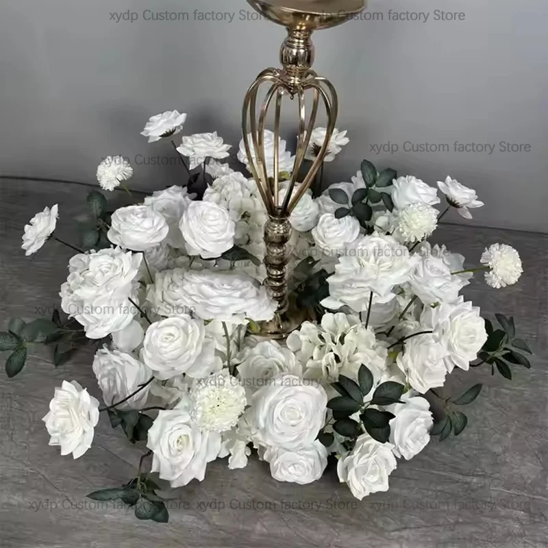 60 سنتيمتر تشكيلة زهور اصطناعية الجدول محور الشمعدان إكليل الأبيض الوردي الأخضر ورقة ديكور حفلات الزفاف الدعائم #3