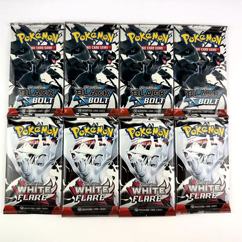 Tarjeta de Pokémon con perno negro y llamarada blanca, juego de cartas de Pokémon en inglés, tarjetas de colección comerciales, regalo para niños, 10/20 piezas