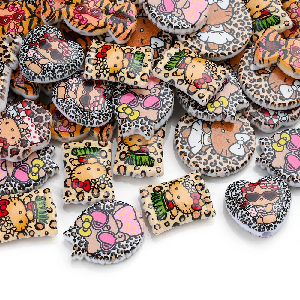 20 шт. Sanlio Hello Kitty полимерные бусины с принтом, смешанные в различных формах для детской кровати, звонная подвеска, цепочки для соски, изготовление поделок