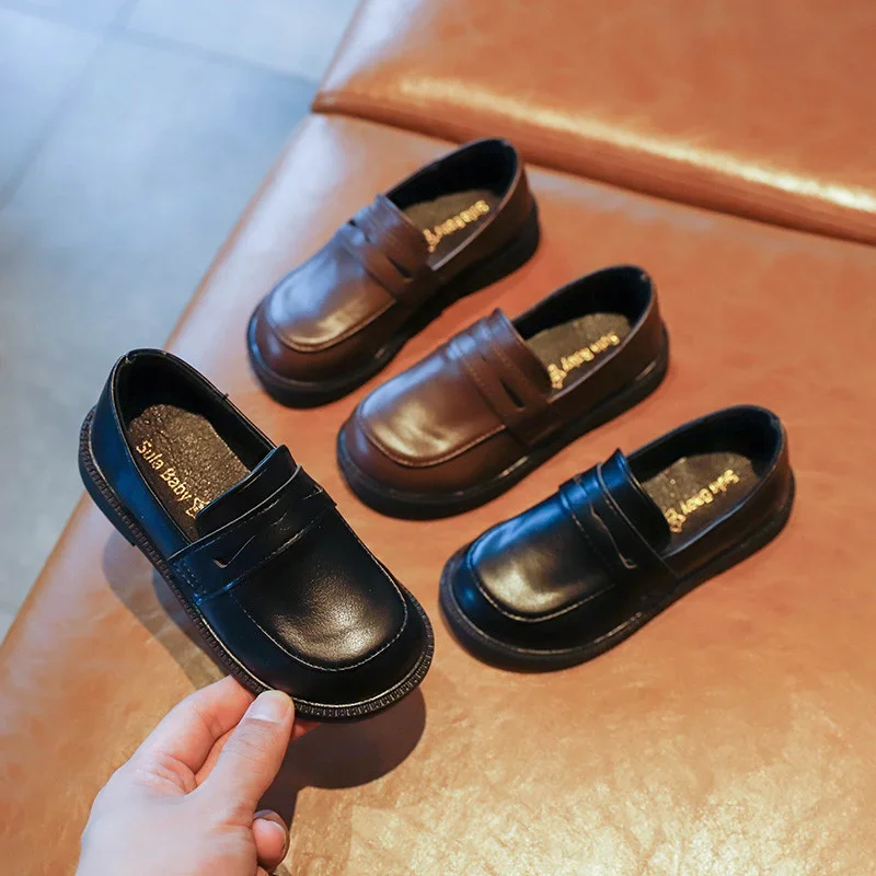 Children's Leather Shoes Spring Autumn Causal Black School Girl Shoes Non-slip PU Kids Causal Boys Formal Uniform Flat Loafers