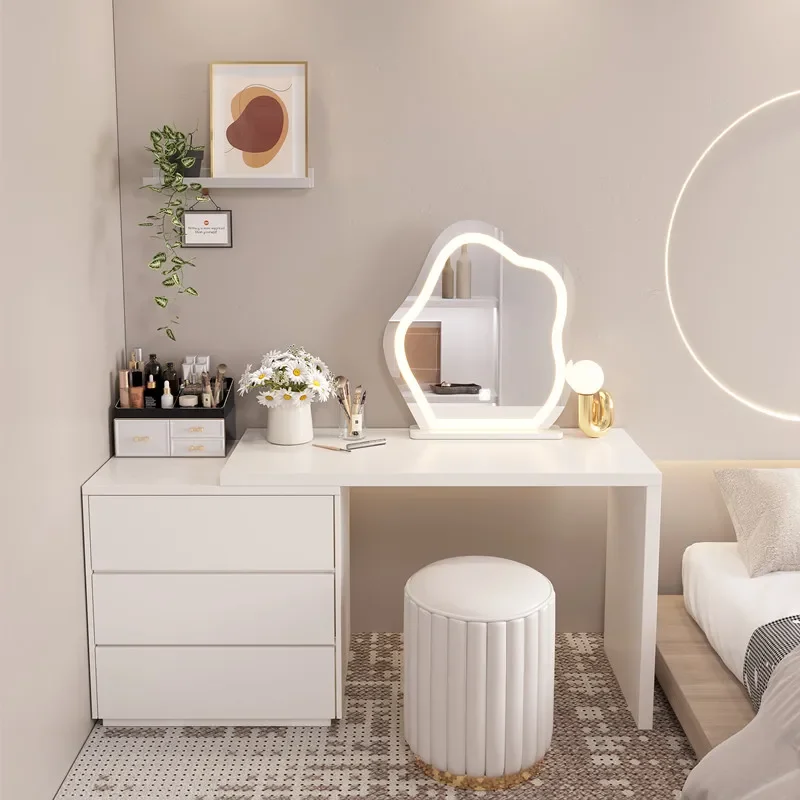 

White Mirrors Dressing Table Storage Cute Makeup Bedroom Dressing Table Lights 6 Drawers Tocador Maquillaje Room Furniture